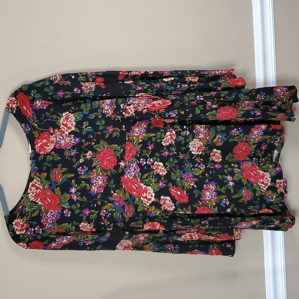 California Moon Rise Bell Sleeve Floral Boho Mini Dress Size M